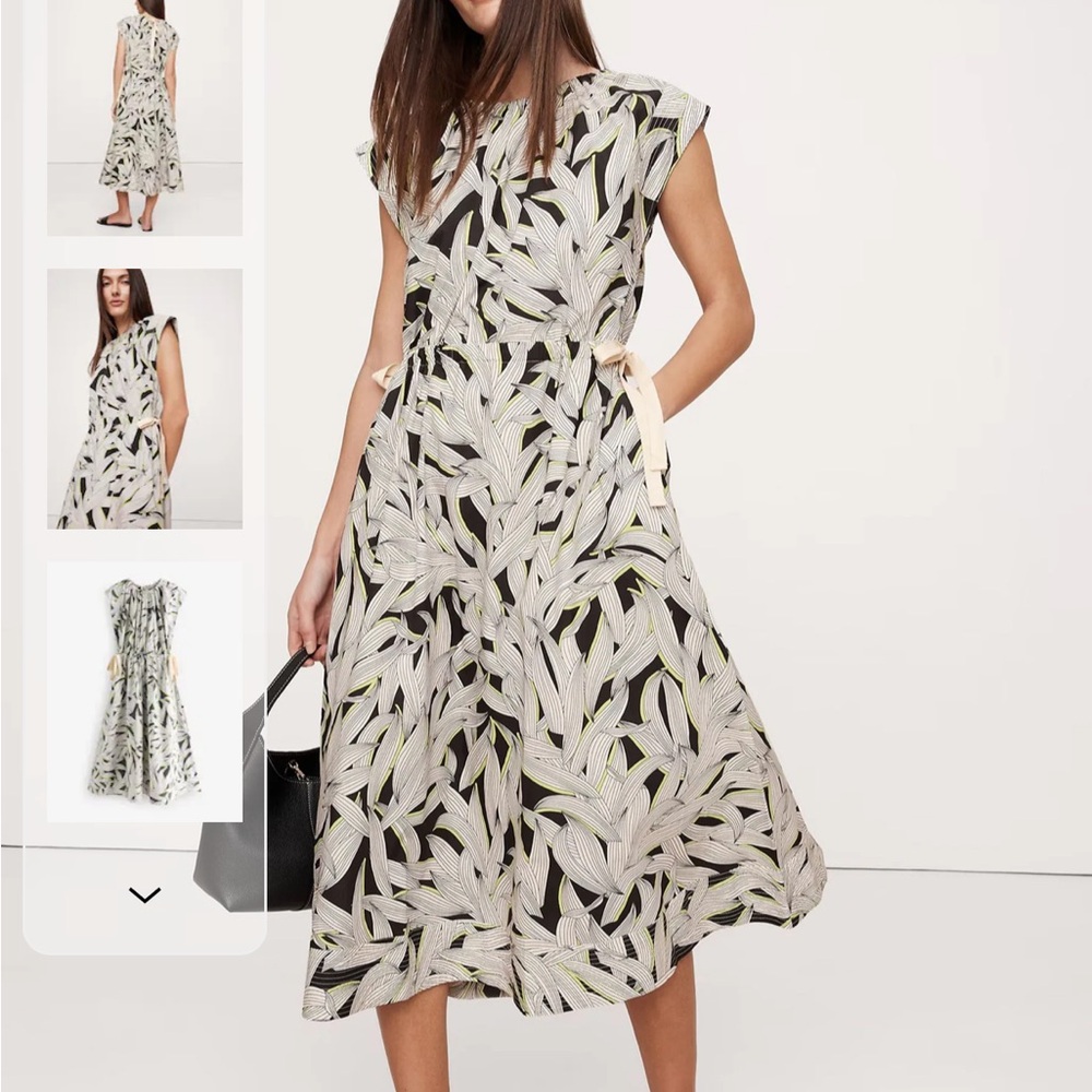 Banana Republic Black and Cream Leaf Print Midi Dress